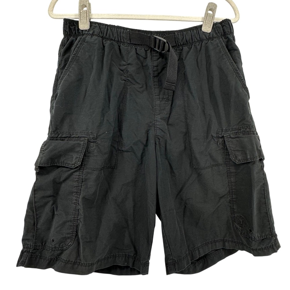 Timberland Cargo Shorts Mens Baggy Medium Black Belted Mesh Lined Hiking Outdoor